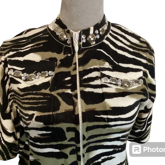 Just B sweater womens SZ L 90’s vintage sequins mobwife reptile print - Picture 2 of 8